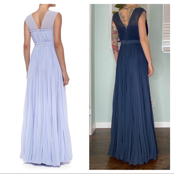 Rebecca Taylor V-neck Pleated Chiffon Floor Length Gown in Navy Blue size 4 - Picture 5 of 15